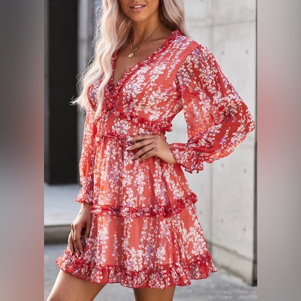 NWT- Boho Red Floral Dress